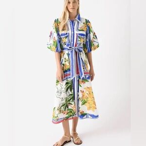 FARM RIO Tropical Destination Cotton Linen Midi Shirtdress, fits size S-M
